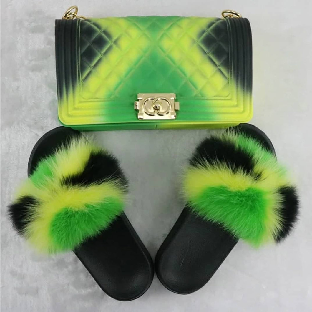 Dark Green Faux Fur Crossbody Bag Furry Top Handle Chain Purse | Baginning